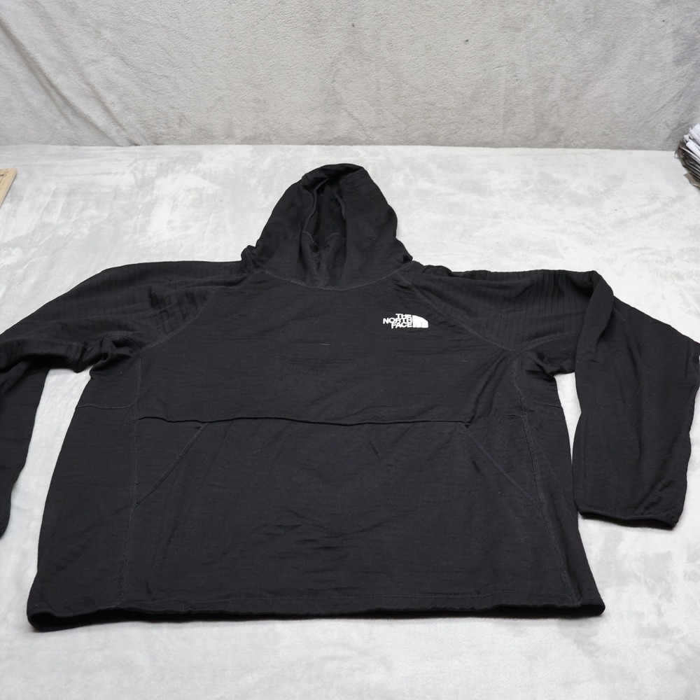 North Face Hoodie Men Large Black Textured Grid Echo Rock Pullover Fleece Hiking